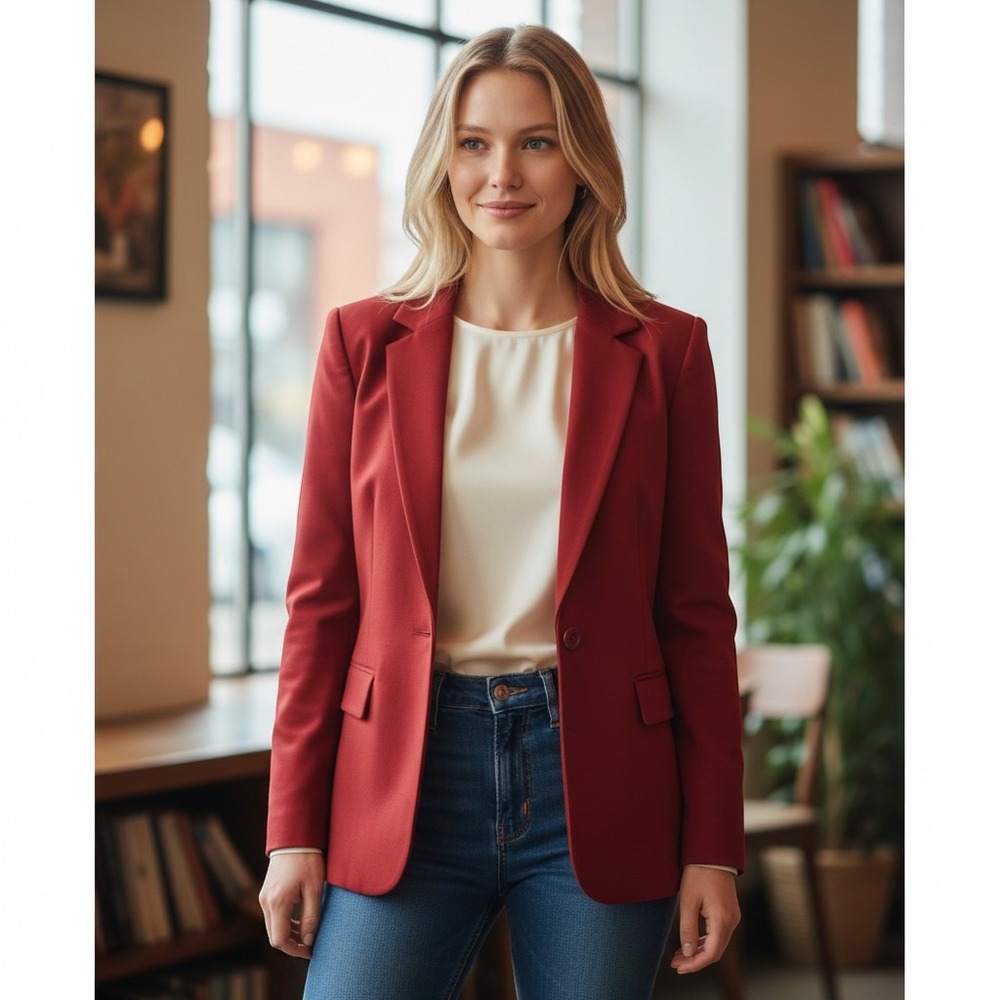 Votre Nom Blazer Womens 14 Red Single Button Notched Lapel Professional Office